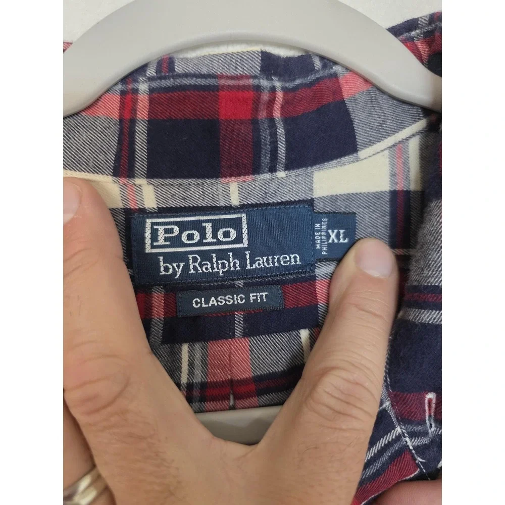 Polo By Ralph Lauren Shirt Mens XL Blue Red Plaid Flannel Long Sleeve Button - Picture 3 of 8
